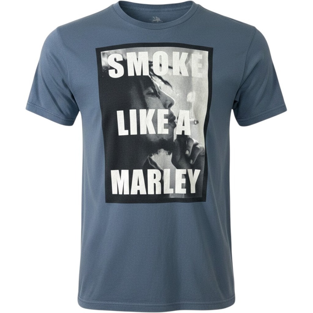 Zion Rootswear Bob Marley Smoke Like A Marley Graphic T-Shirt Blue Gray Medium